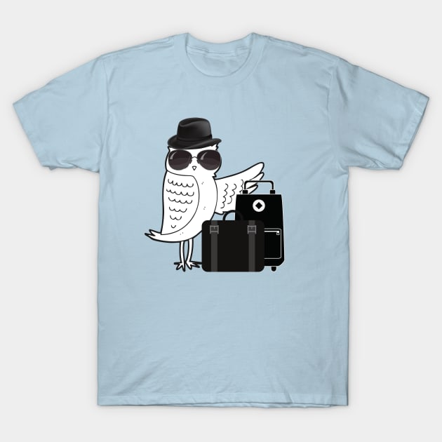 Cool Traveling Owl - Black T-Shirt by traveladventureapparel@gmail.com